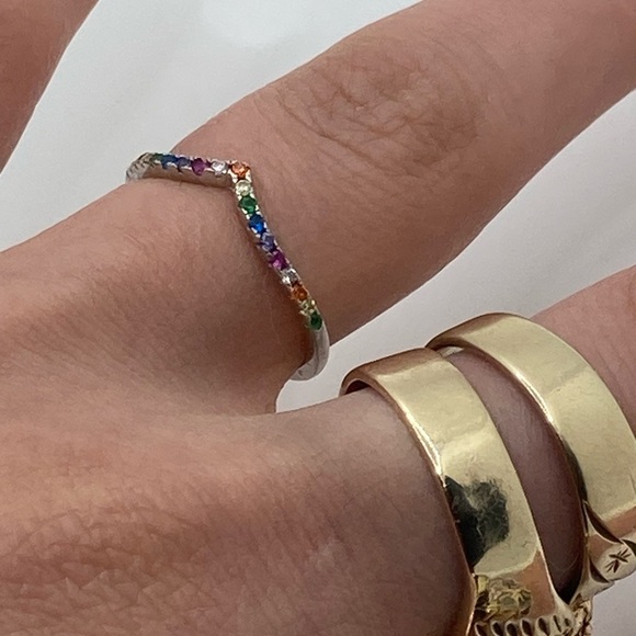 Vtg sterling rainbow multi gem stone chevron V ring sz 6.75 - Picture 15 of 15